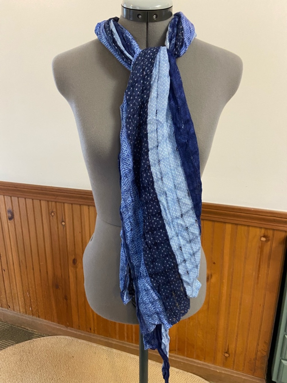 68” x 18” Blue Scarf with silver threads